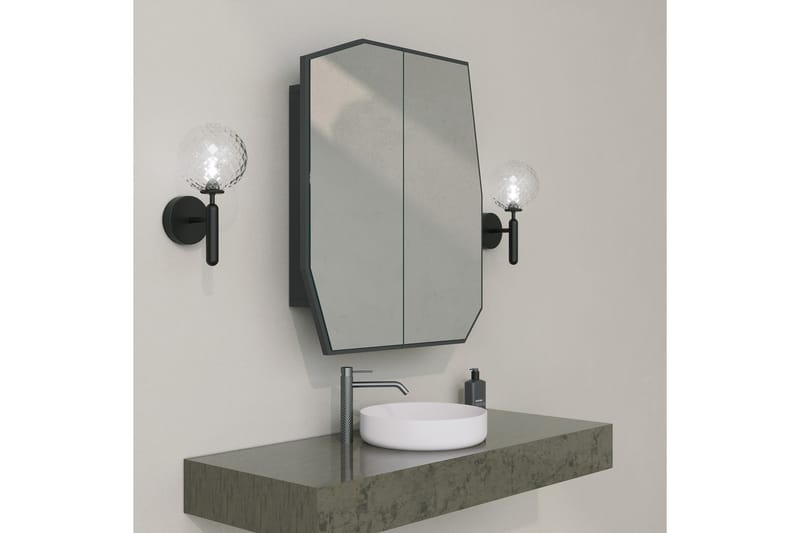 Patni Overskap med speil 45 cm - Svart - Speilskap