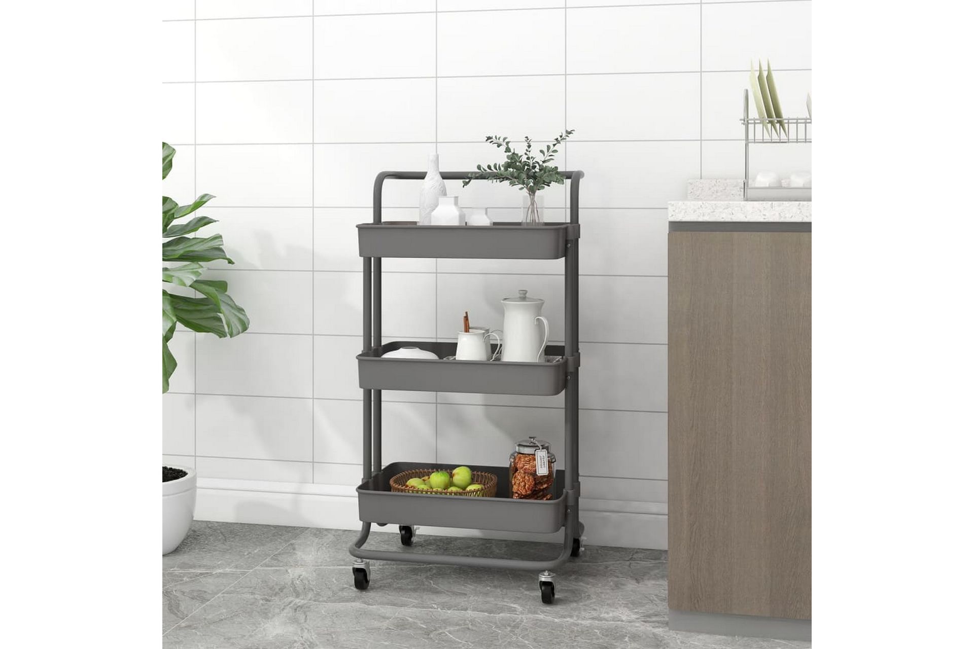 3-etasjers kjøkkenvogn grå 42x25x83,5 cm jern og ABS - Grå - Hus & oppussing - Kjøkken & bad - Baderom - Baderomsmøbler & baderomsinnredning - Rullevogn baderom