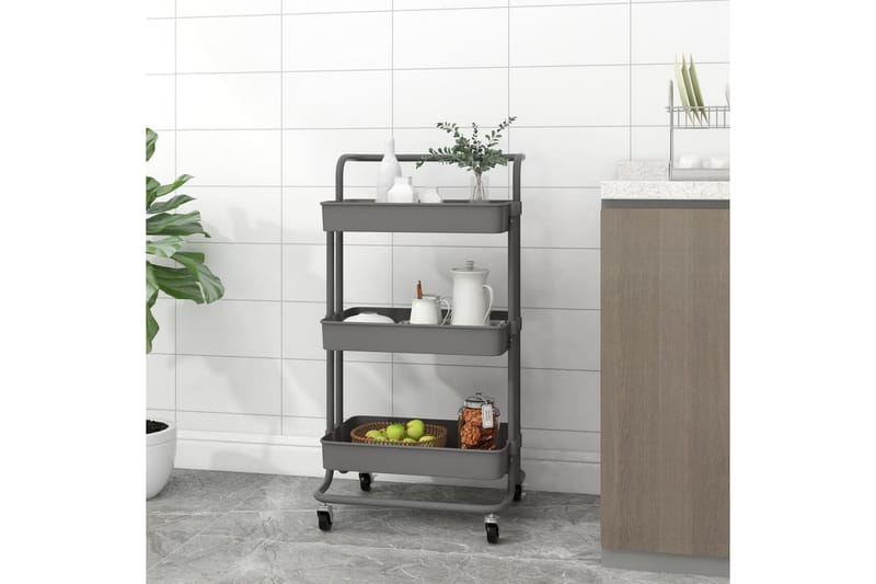 3-etasjers kjøkkenvogn grå 42x25x83,5 cm jern og ABS - Grå - Hus & oppussing - Kjøkken & bad - Baderom - Baderomsmøbler & baderomsinnredning - Rullevogn baderom