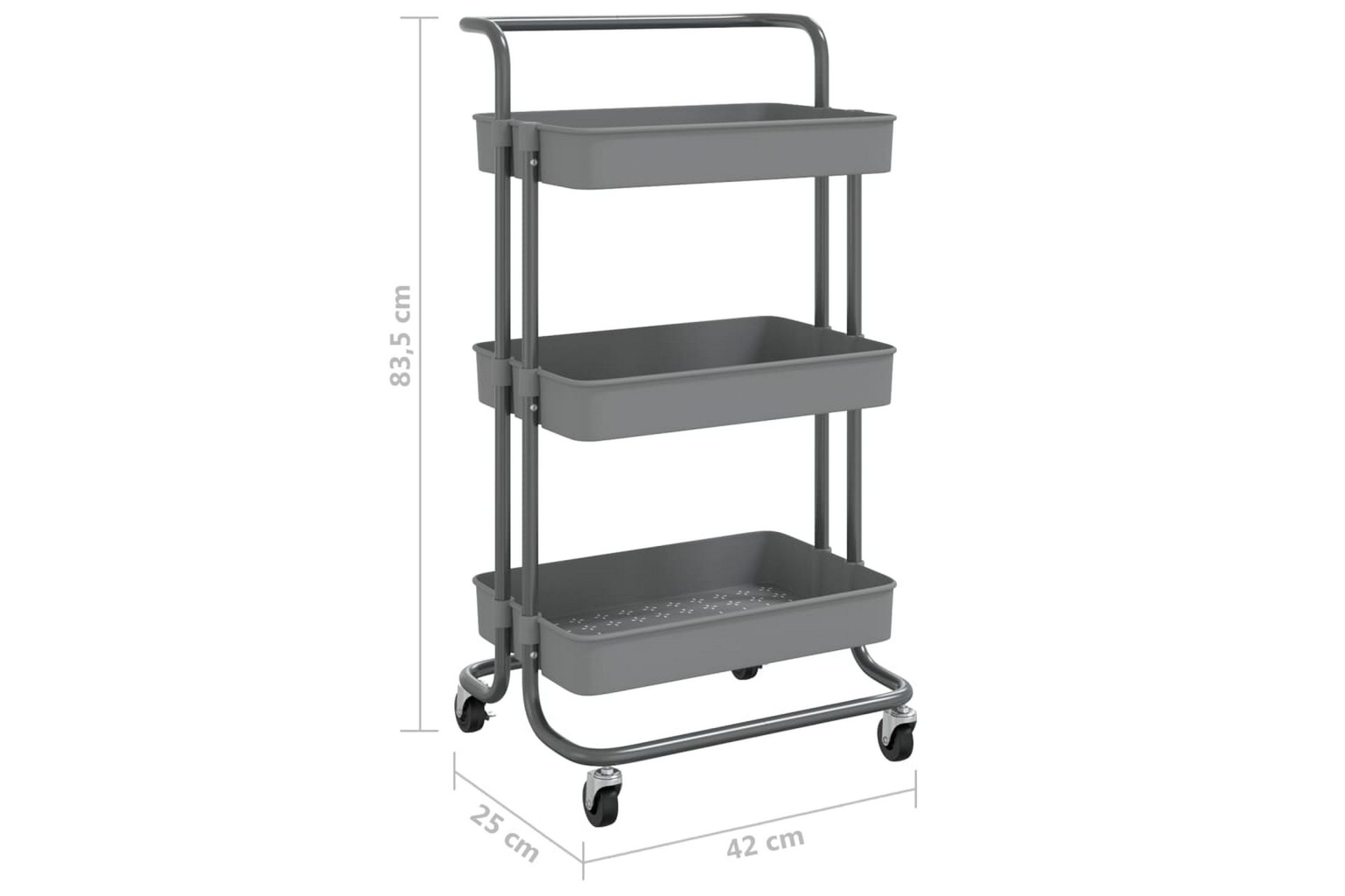 3-etasjers kjøkkenvogn grå 42x25x83,5 cm jern og ABS - Grå - Hus & oppussing - Kjøkken & bad - Baderom - Baderomsmøbler & baderomsinnredning - Rullevogn baderom