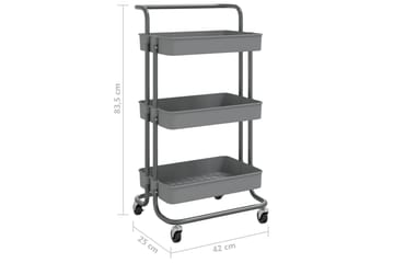 3-etasjers kjøkkenvogn grå 42x25x83,5 cm jern og ABS - Grå - Hus & oppussing - Kjøkken & bad - Baderom - Baderomsmøbler & baderomsinnredning - Rullevogn baderom