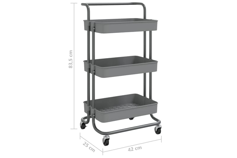 3-etasjers kjøkkenvogn grå 42x25x83,5 cm jern og ABS - Grå - Hus & oppussing - Kjøkken & bad - Baderom - Baderomsmøbler & baderomsinnredning - Rullevogn baderom