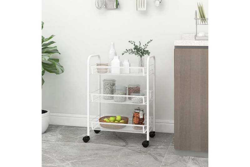 3-etasjers kjøkkenvogn hvit 46x26x64 cm jern - Hvit - Hus & oppussing - Kjøkken & bad - Baderom - Baderomsmøbler & baderomsinnredning - Rullevogn baderom