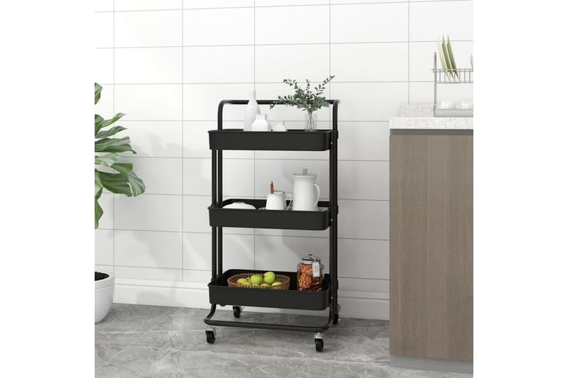 3-etasjers kjøkkenvogn svart 42x25x83,5 cm jern og ABS - Svart - Hus & oppussing - Kjøkken & bad - Baderom - Baderomsmøbler & baderomsinnredning - Rullevogn baderom