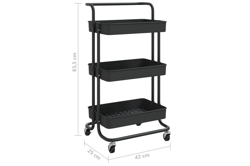 3-etasjers kjøkkenvogn svart 42x25x83,5 cm jern og ABS - Svart - Hus & oppussing - Kjøkken & bad - Baderom - Baderomsmøbler & baderomsinnredning - Rullevogn baderom