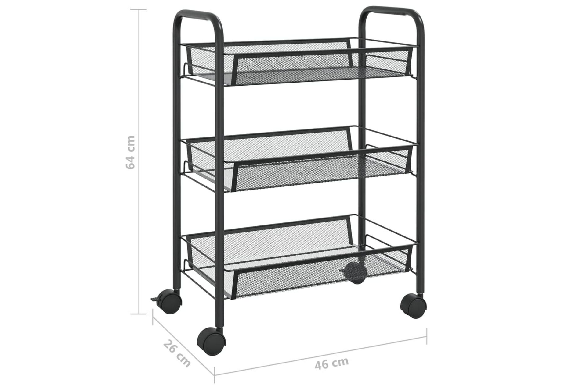 3-etasjers kjøkkenvogn svart 46x26x64 cm jern - Svart - Hus & oppussing - Kjøkken & bad - Baderom - Baderomsmøbler & baderomsinnredning - Rullevogn baderom