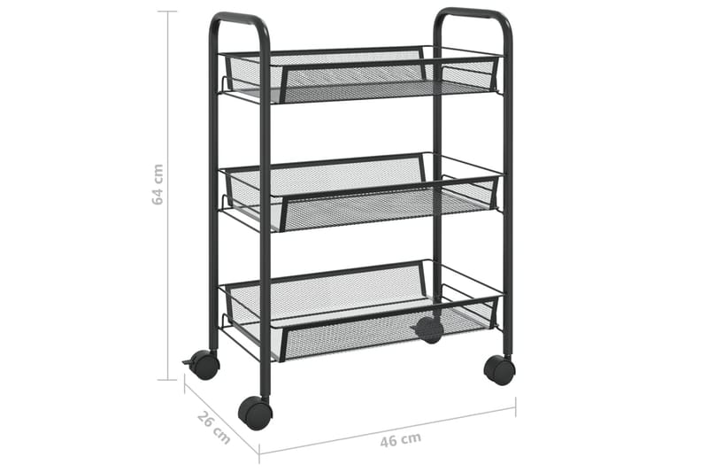 3-etasjers kjøkkenvogn svart 46x26x64 cm jern - Svart - Hus & oppussing - Kjøkken & bad - Baderom - Baderomsmøbler & baderomsinnredning - Rullevogn baderom