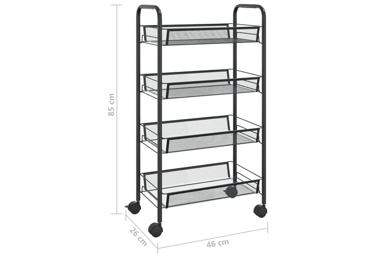 4-etasjers kjøkkenvogn svart 46x26x85 cm jern - Svart - Hus & oppussing - Kjøkken & bad - Baderom - Baderomsmøbler & baderomsinnredning - Rullevogn baderom