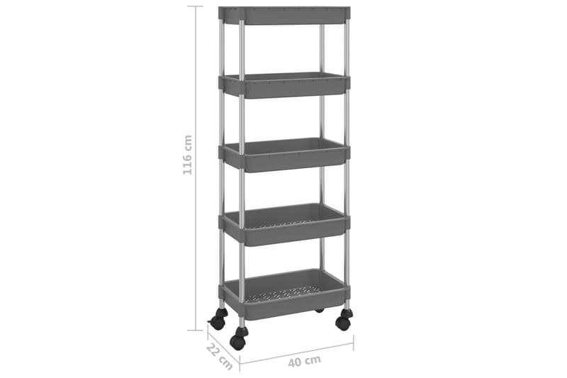 5-etasjers kjøkkenvogn grå 40x22x116 cm jern og ABS - Grå - Hus & oppussing - Kjøkken & bad - Baderom - Baderomsmøbler & baderomsinnredning - Rullevogn baderom