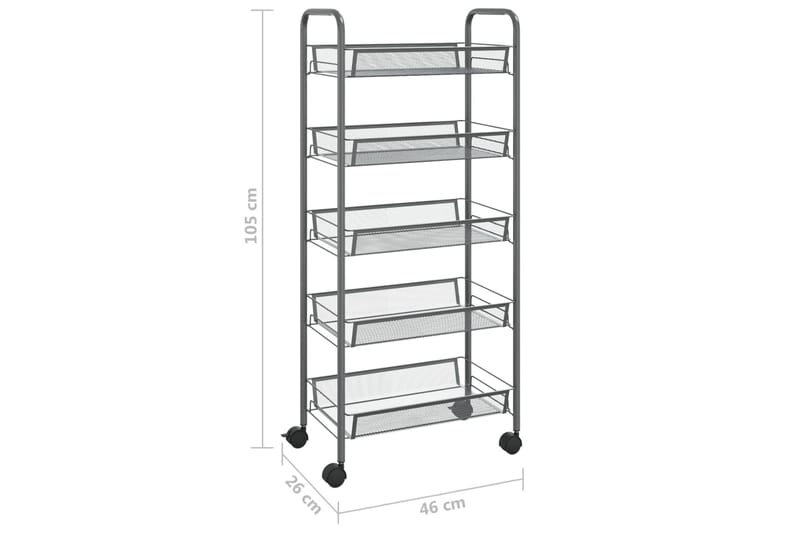 5-etasjers kjøkkenvogn grå 46x26x105 cm jern - Grå - Hus & oppussing - Kjøkken & bad - Baderom - Baderomsmøbler & baderomsinnredning - Rullevogn baderom