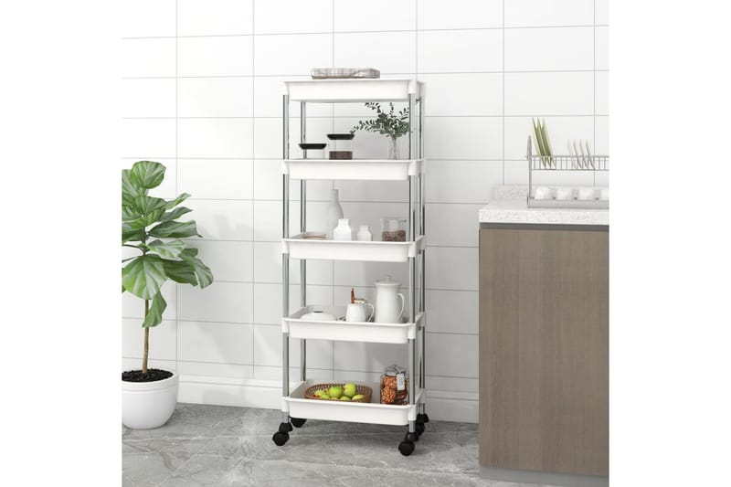 5-etasjers kjøkkenvogn hvit 40x22x116 cm jern og ABS - Hvit - Hus & oppussing - Kjøkken & bad - Baderom - Baderomsmøbler & baderomsinnredning - Rullevogn baderom