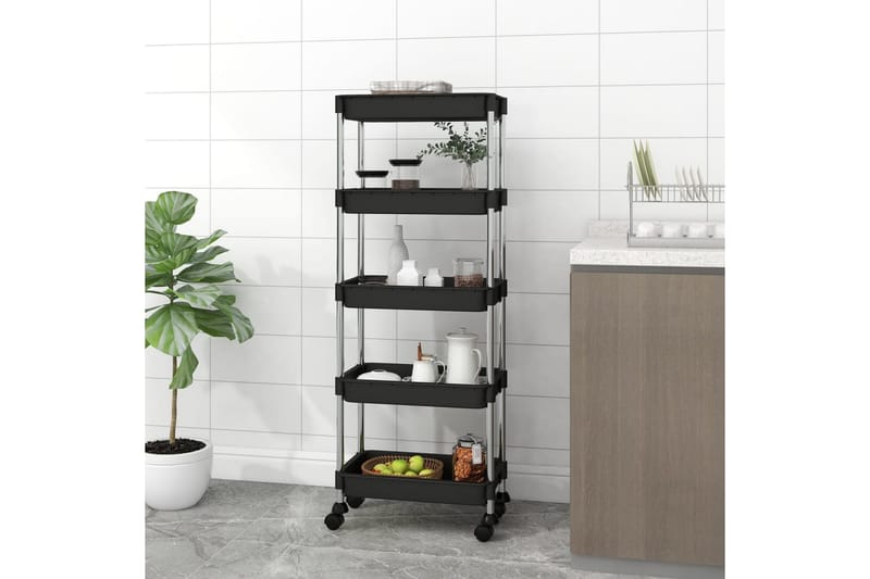 5-etasjers kjøkkenvogn svart 40x22x116 cm jern og ABS - Svart - Hus & oppussing - Kjøkken & bad - Baderom - Baderomsmøbler & baderomsinnredning - Rullevogn baderom