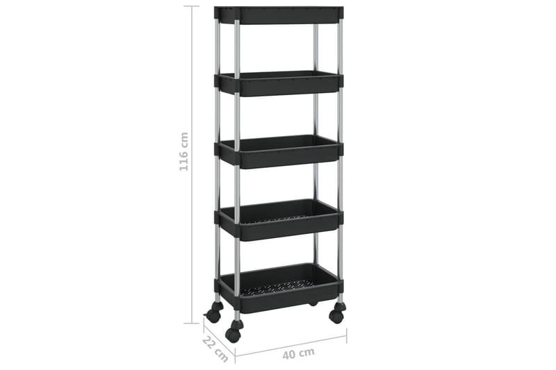 5-etasjers kjøkkenvogn svart 40x22x116 cm jern og ABS - Svart - Hus & oppussing - Kjøkken & bad - Baderom - Baderomsmøbler & baderomsinnredning - Rullevogn baderom