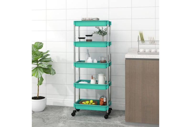 5-etasjers kjøkkenvogn turkis 40x22x116 cm jern og ABS - Turkis - Hus & oppussing - Kjøkken & bad - Baderom - Baderomsmøbler & baderomsinnredning - Rullevogn baderom