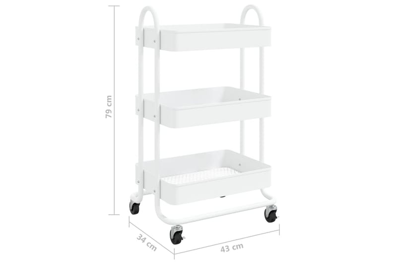Kjøkkentralle 3 etasjer hvit 43x34x79 cm jern - Hvit - Hus & oppussing - Kjøkken & bad - Baderom - Baderomsmøbler & baderomsinnredning - Rullevogn baderom