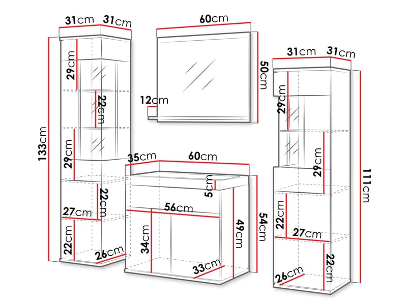 Serlin Baderomsmøbelsett med LED-belysning - Hus & oppussing - Kjøkken & bad - Baderom - Baderomsmøbler & baderomsinnredning - Komplette møbelpakker
