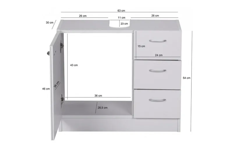 Servantensokkel Wohnling Foliert Sponplate 1 Dør 3 Skuffer Moderne - Hus & oppussing - Kjøkken & bad - Baderom - Baderomsmøbler & baderomsinnredning - Baderomsskap