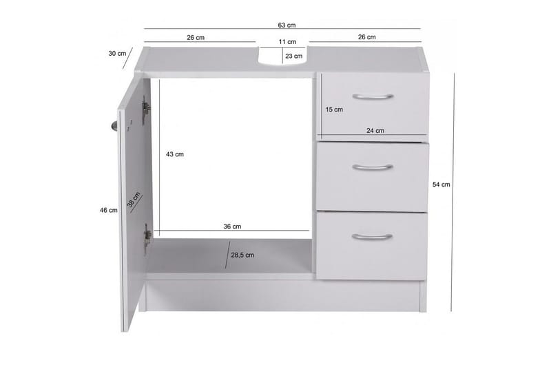 Servantensokkel Wohnling Foliert Sponplate 1 Dør 3 Skuffer Moderne - Hus & oppussing - Kjøkken & bad - Baderom - Baderomsmøbler & baderomsinnredning - Baderomsskap