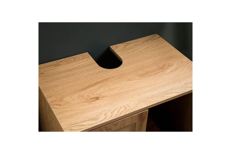 Servantensokkel Wohnling melaminbelagt MDF, eik utseende, rottingfront, metallben, moderne loftstil 2 dører - 2 dører - Hus & oppussing - Kjøkken & bad - Baderom - Baderomsmøbler & baderomsinnredning - Baderomsskap