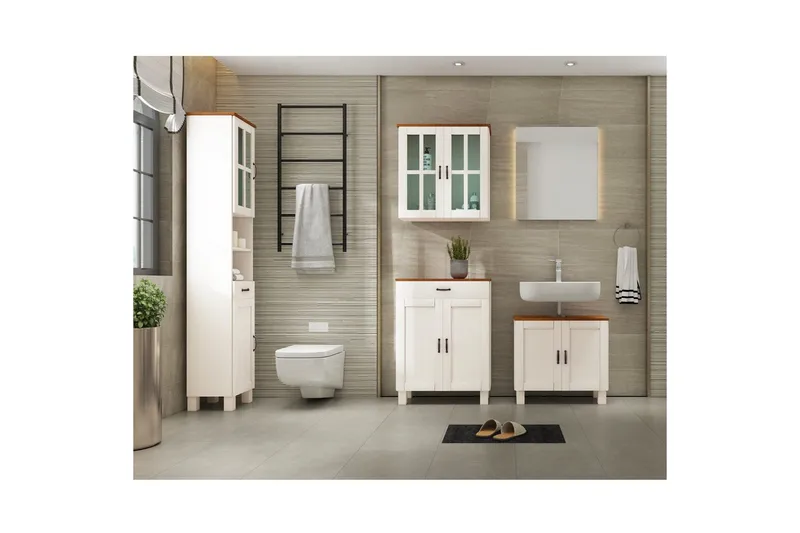 Servantskap Alby 2 skuffer, Hvit/Honning - 2 skuffer, Hvit/Honning - Hus & oppussing - Kjøkken & bad - Baderom - Baderomsmøbler & baderomsinnredning - Baderomsskap