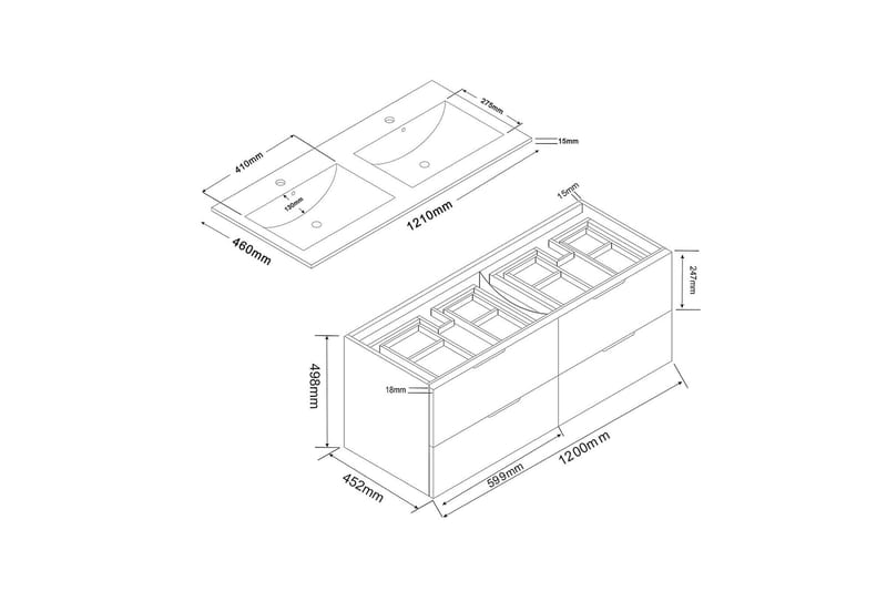 Bathlife Glädje Servantskap 1200 - Svart - Servantskap & kommode