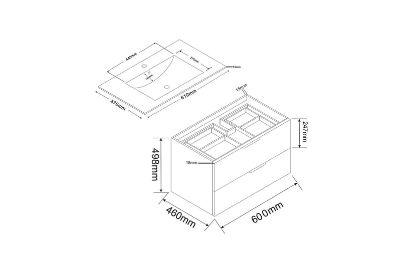 Bathlife Glädje Servantskap 600 - Svart - Servantskap & kommode