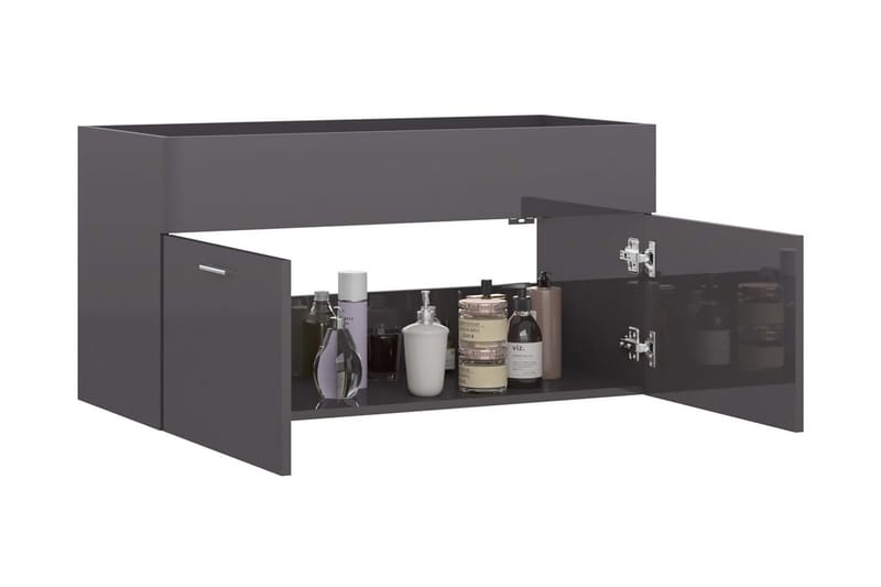 Servantskap høyglans grå 90x38,5x46 cm sponplate - Grå - Hus & oppussing - Kjøkken & bad - Baderom - Baderomsmøbler & baderomsinnredning - Servantskap & kommode