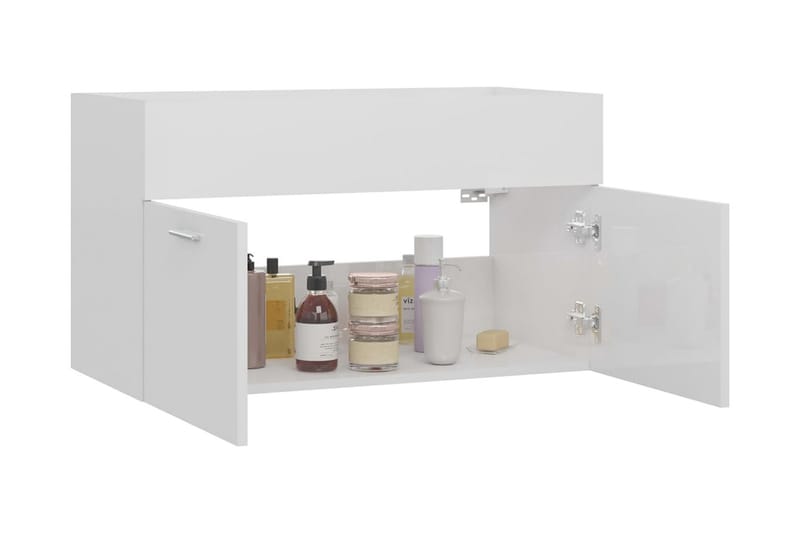 Servantskap høyglans hvit 80x38,5x46 cm sponplate - Hvit - Hus & oppussing - Kjøkken & bad - Baderom - Baderomsmøbler & baderomsinnredning - Servantskap & kommode