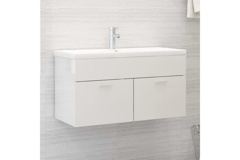 Servantskap høyglans hvit 90x38,5x46 cm sponplate - Hvit - Hus & oppussing - Kjøkken & bad - Baderom - Baderomsmøbler & baderomsinnredning - Servantskap & kommode