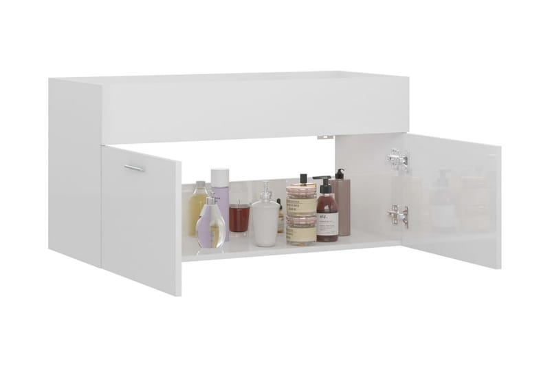Servantskap høyglans hvit 90x38,5x46 cm sponplate - Hvit - Hus & oppussing - Kjøkken & bad - Baderom - Baderomsmøbler & baderomsinnredning - Servantskap & kommode