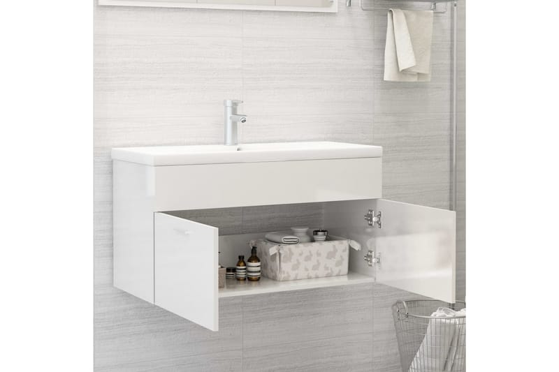 Servantskap høyglans hvit 90x38,5x46 cm sponplate - Hvit - Hus & oppussing - Kjøkken & bad - Baderom - Baderomsmøbler & baderomsinnredning - Servantskap & kommode