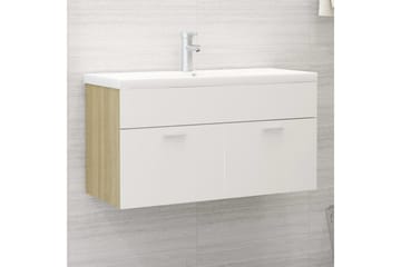 Servantskap hvit og sonoma eik 90x38,5x46 cm sponplate - Beige - Hus & oppussing - Kjøkken & bad - Baderom - Baderomsmøbler & baderomsinnredning - Servantskap & kommode