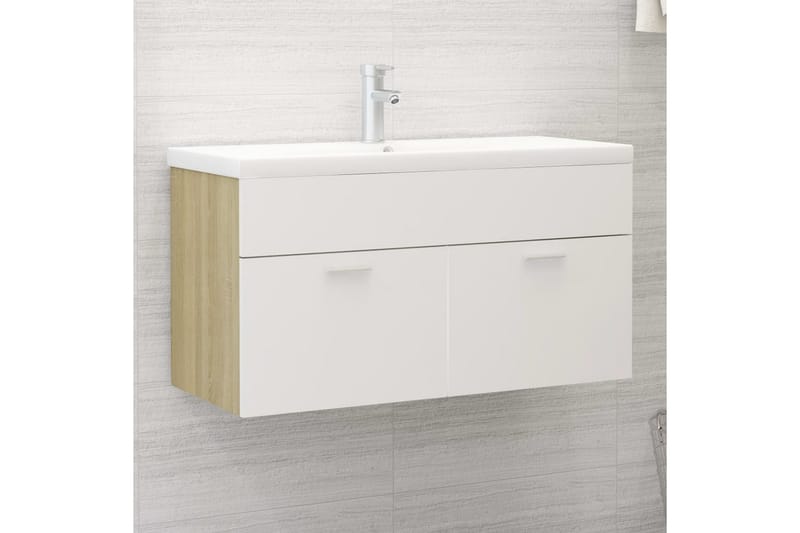 Servantskap hvit og sonoma eik 90x38,5x46 cm sponplate - Beige - Hus & oppussing - Kjøkken & bad - Baderom - Baderomsmøbler & baderomsinnredning - Servantskap & kommode