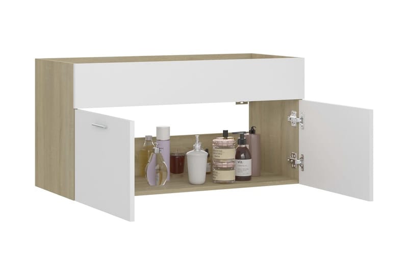 Servantskap hvit og sonoma eik 90x38,5x46 cm sponplate - Beige - Servantskap & kommode