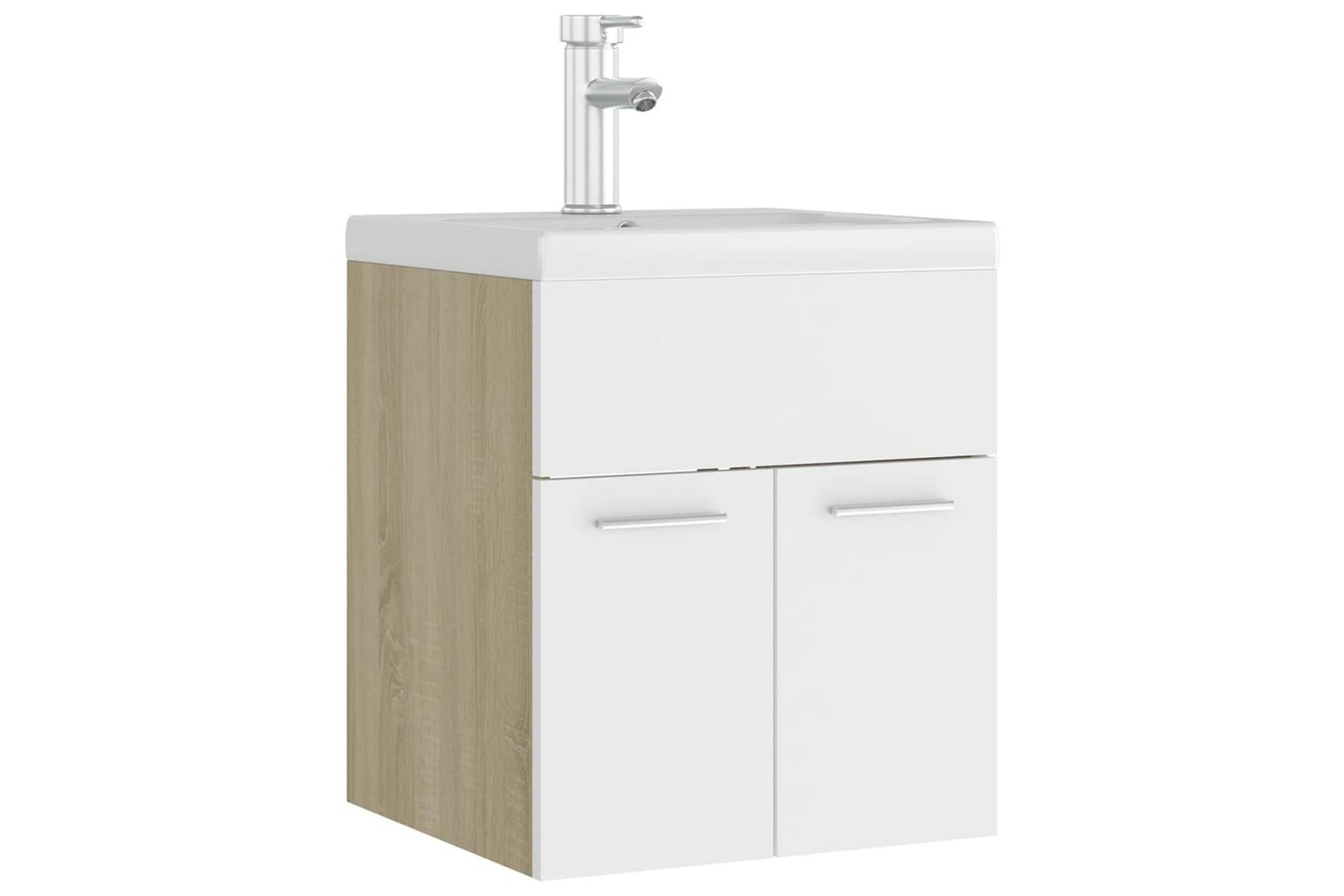 Servantskap med innebygd vask hvit og sonoma eik sponplate - Beige - Hus & oppussing - Kjøkken & bad - Baderom - Baderomsmøbler & baderomsinnredning - Servantskap & kommode