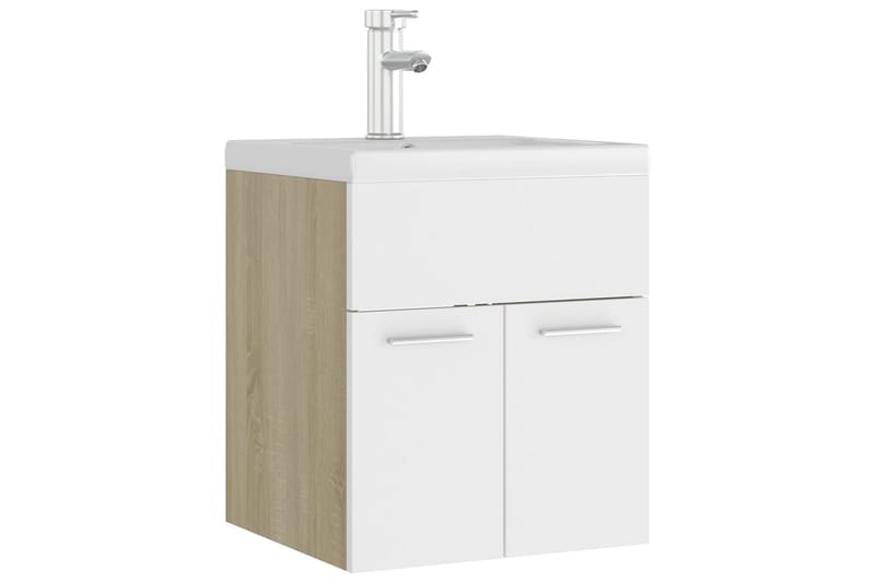 Servantskap med innebygd vask hvit og sonoma eik sponplate - Beige - Hus & oppussing - Kjøkken & bad - Baderom - Baderomsmøbler & baderomsinnredning - Servantskap & kommode