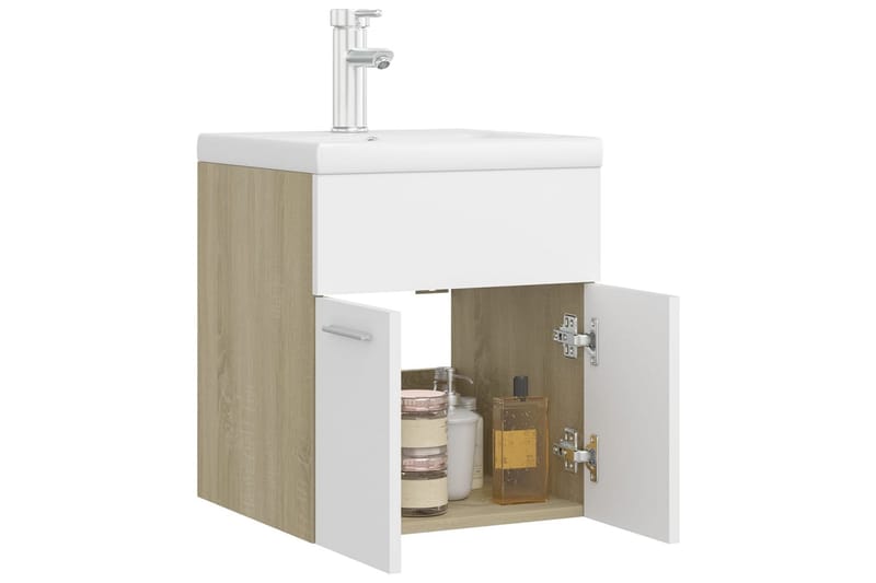 Servantskap med innebygd vask hvit og sonoma eik sponplate - Beige - Hus & oppussing - Kjøkken & bad - Baderom - Baderomsmøbler & baderomsinnredning - Servantskap & kommode
