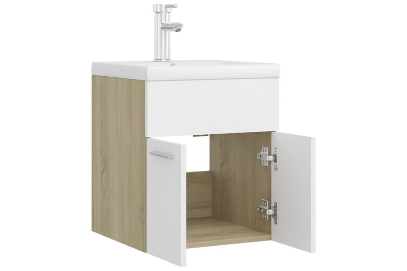 Servantskap med innebygd vask hvit og sonoma eik sponplate - Beige - Hus & oppussing - Kjøkken & bad - Baderom - Baderomsmøbler & baderomsinnredning - Servantskap & kommode