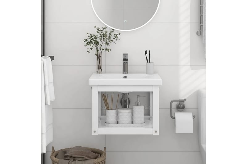 Vegghengt servantramme for bad hvit 40x38x31 cm jern - Hvit - Hus & oppussing - Kjøkken & bad - Baderom - Baderomsmøbler & baderomsinnredning - Servantskap & kommode