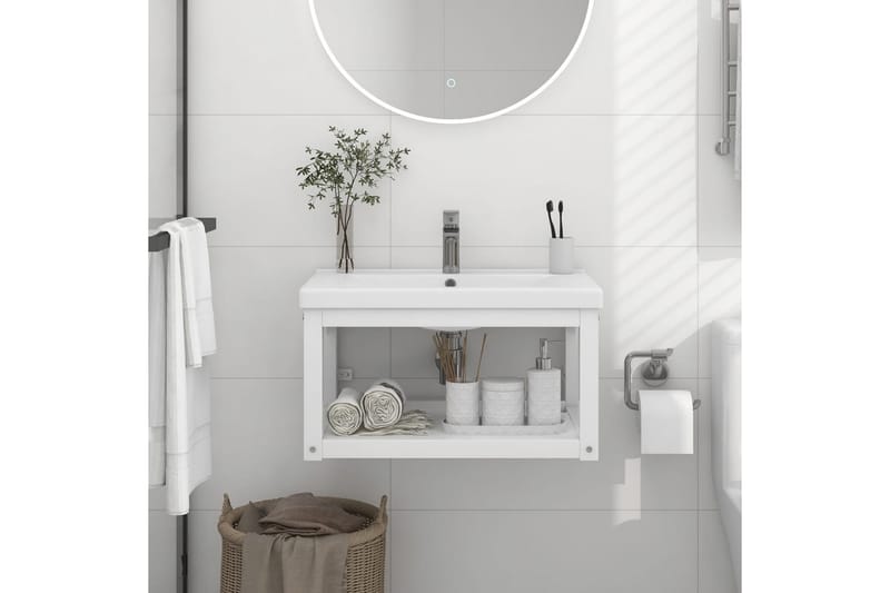Vegghengt servantramme for bad hvit 59x38x31 cm jern - Hvit - Hus & oppussing - Kjøkken & bad - Baderom - Baderomsmøbler & baderomsinnredning - Servantskap & kommode