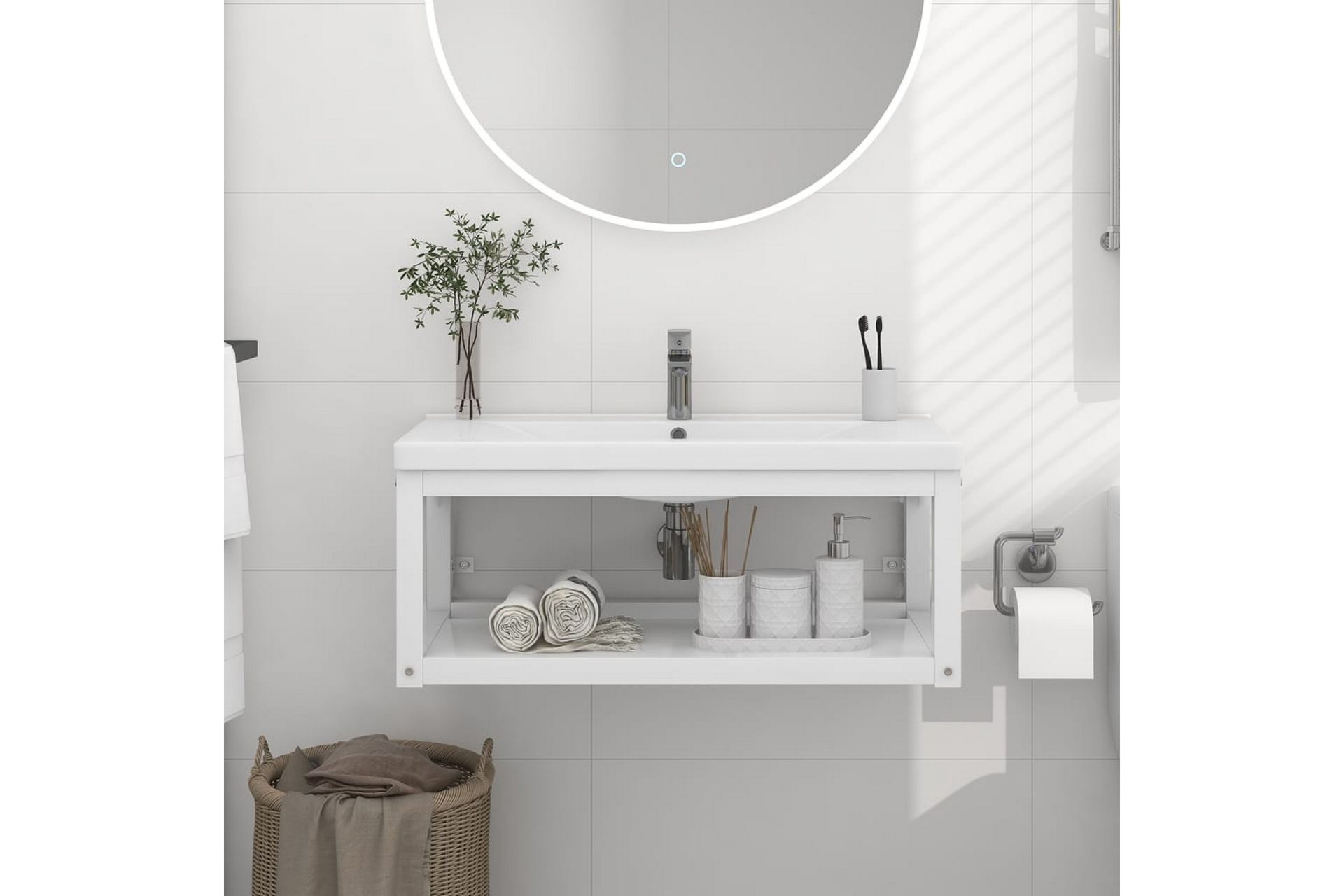 Vegghengt servantramme for bad hvit 79x38x31 cm jern - Hvit - Hus & oppussing - Kjøkken & bad - Baderom - Baderomsmøbler & baderomsinnredning - Servantskap & kommode