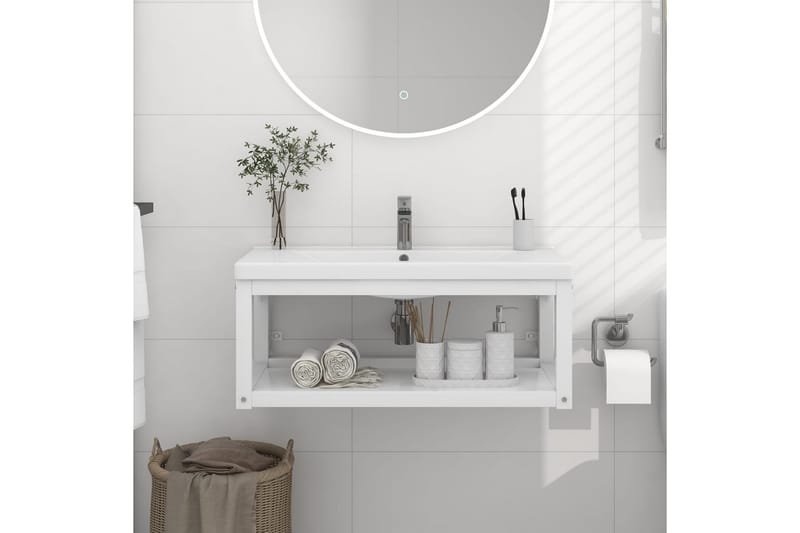 Vegghengt servantramme for bad hvit 79x38x31 cm jern - Hvit - Hus & oppussing - Kjøkken & bad - Baderom - Baderomsmøbler & baderomsinnredning - Servantskap & kommode