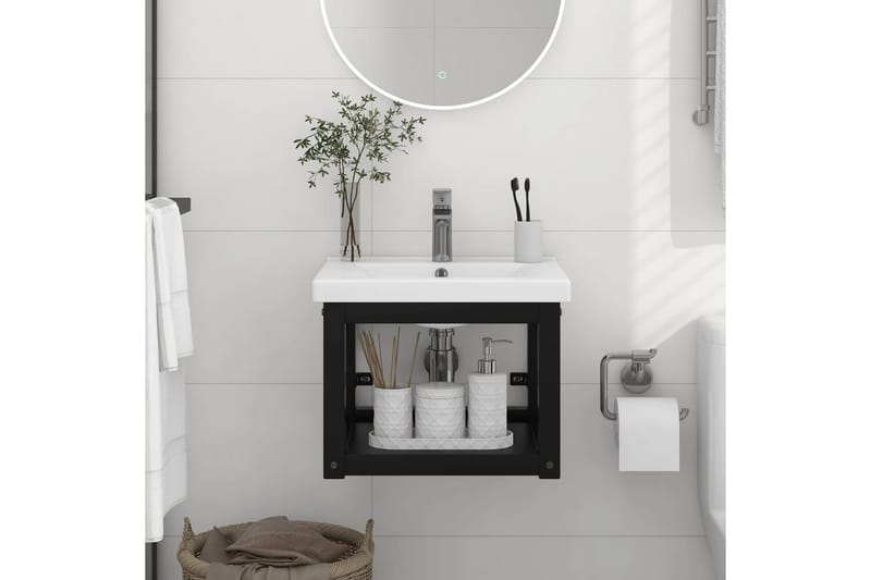 Vegghengt servantramme for bad svart 40x38x31 cm jern - Svart - Hus & oppussing - Kjøkken & bad - Baderom - Baderomsmøbler & baderomsinnredning - Servantskap & kommode