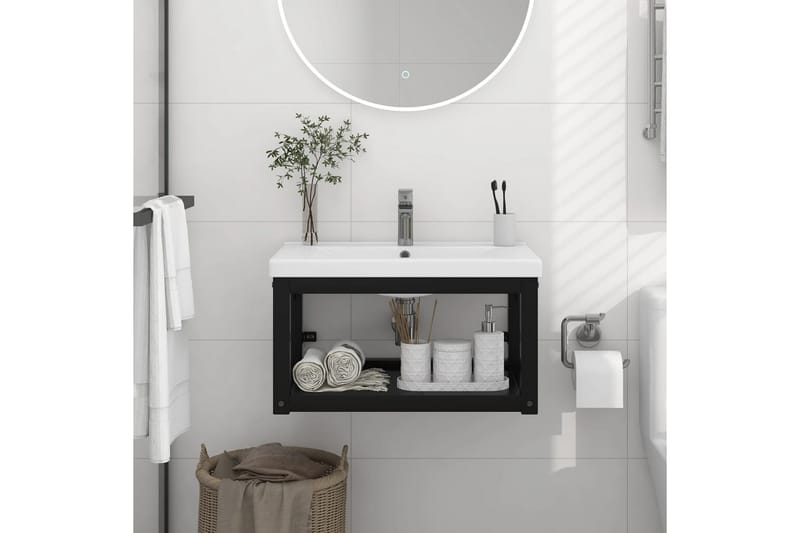 Vegghengt servantramme for bad svart 59x38x31 cm jern - Svart - Hus & oppussing - Kjøkken & bad - Baderom - Baderomsmøbler & baderomsinnredning - Servantskap & kommode