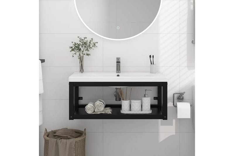 Vegghengt servantramme for bad svart 79x38x31 cm jern - Svart - Hus & oppussing - Kjøkken & bad - Baderom - Baderomsmøbler & baderomsinnredning - Servantskap & kommode