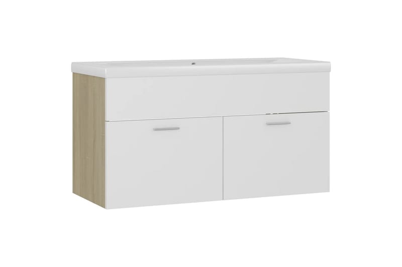Servantskap med innebygd vask hvit og sonoma eik sponplate - Beige - Hus & oppussing - Kjøkken & bad - Baderom - Baderomsmøbler & baderomsinnredning - Servantskap & kommode