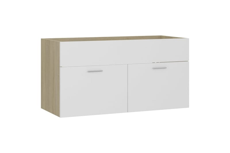 Servantskap med innebygd vask hvit og sonoma eik sponplate - Beige - Hus & oppussing - Kjøkken & bad - Baderom - Baderomsmøbler & baderomsinnredning - Servantskap & kommode