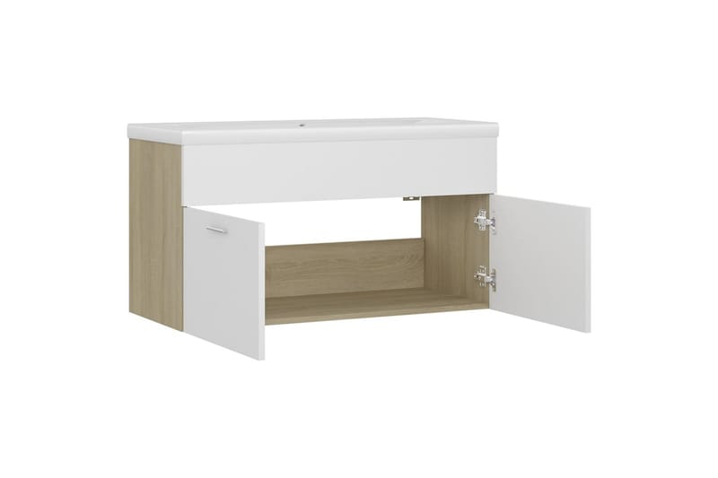 Servantskap med innebygd vask hvit og sonoma eik sponplate - Beige - Hus & oppussing - Kjøkken & bad - Baderom - Baderomsmøbler & baderomsinnredning - Servantskap & kommode