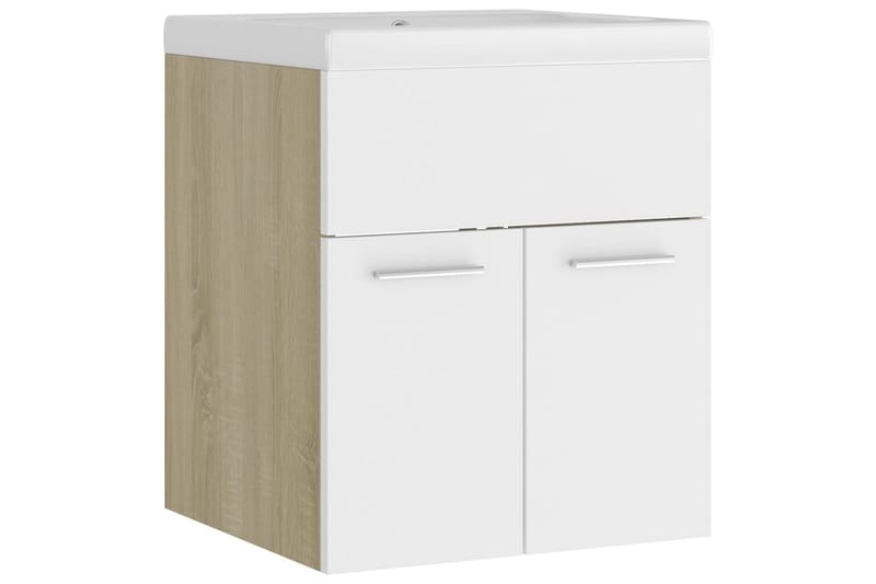 Servantskap med innebygd vask hvit og sonoma eik sponplate - Beige - Hus & oppussing - Kjøkken & bad - Baderom - Baderomsmøbler & baderomsinnredning - Servantskap & kommode