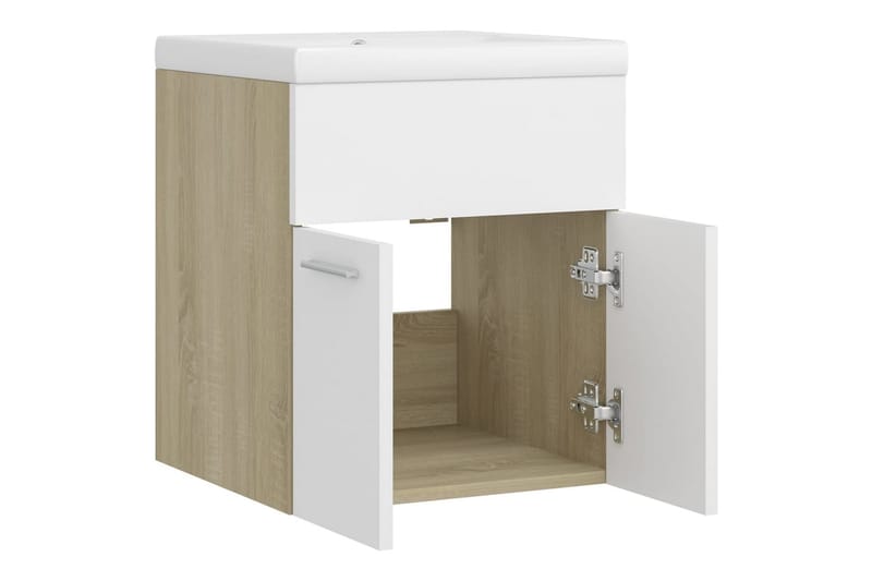 Servantskap med innebygd vask hvit og sonoma eik sponplate - Beige - Hus & oppussing - Kjøkken & bad - Baderom - Baderomsmøbler & baderomsinnredning - Servantskap & kommode